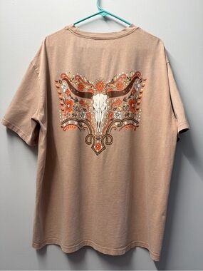 Beige Floral Skull Graphic Short Sleeve Tee